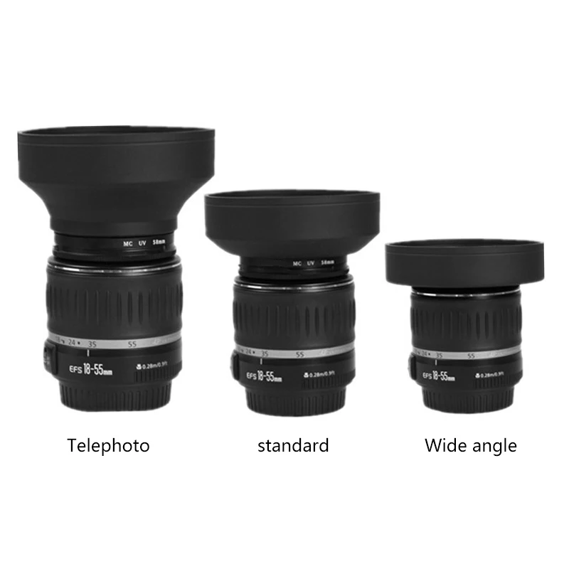 

New Rubber Tele Wide-Angle Lens Hood Standard 49mm 52mm 58mm 55mm 62mm 67mm 72mm 77mm Telephoto + Lente Cap For Canon Nikon Sony