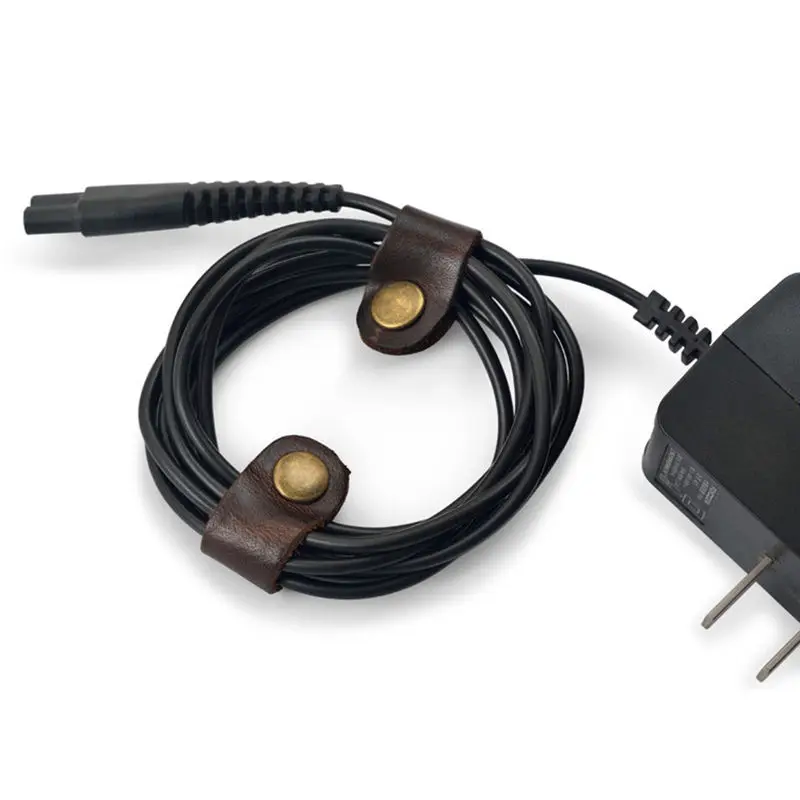 2pcs Leather Headphone Earphone Cable Tie Data Cord Organizer Wrap Winder Holder 