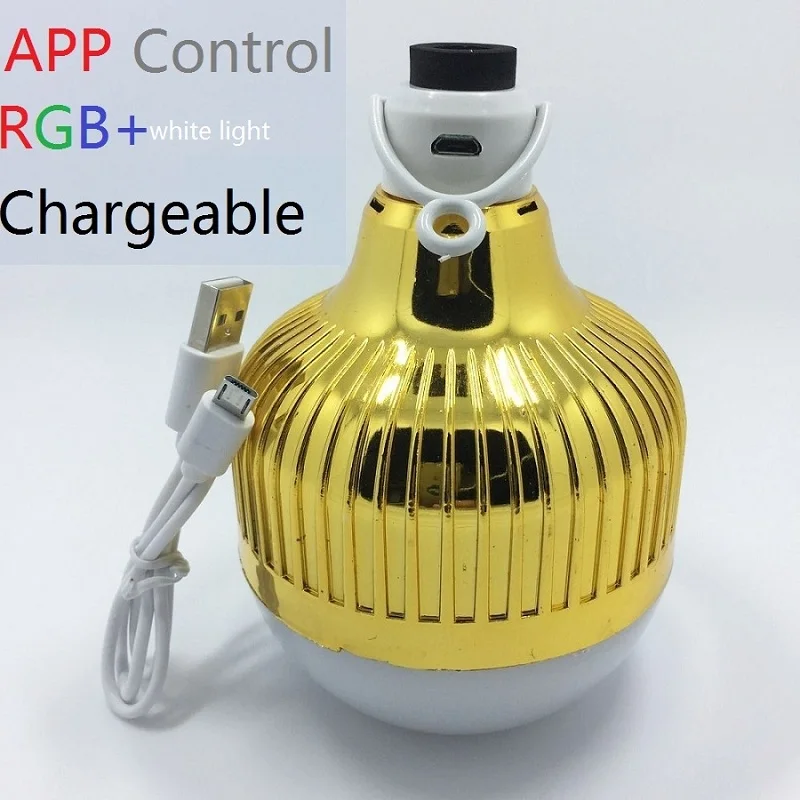 

APP control Smart LED RGB Lamp Wireless Bluetooth Music Speaker Bulb Dimmable LED Light Rechargeable Emergency light with white