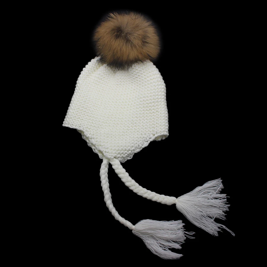 best beanies for men Children Winter Warm Raccoon Fur Knit Hats Girls Boys 100% Real Fur Pompom Beanies Cap kids Crochet Baby Hats Beanie Caps winter beanie