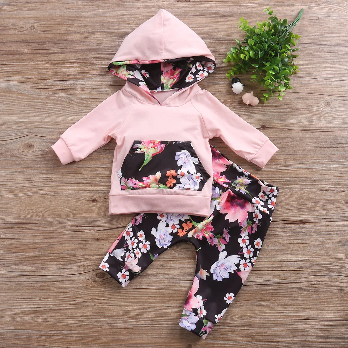 CANIS/комплект одежды для новорожденных девочек от 0 до 24 месяцев, милые детские топы с капюшоном и карманами и цветочным принтом + штаны