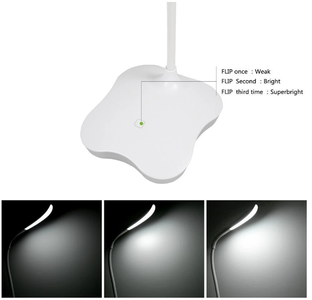 LED Desk Table Lamp Night Light Clover 3 Level Dimmable Auto Sensor Touch Wireless USB Rechargeable For Bedside Reading