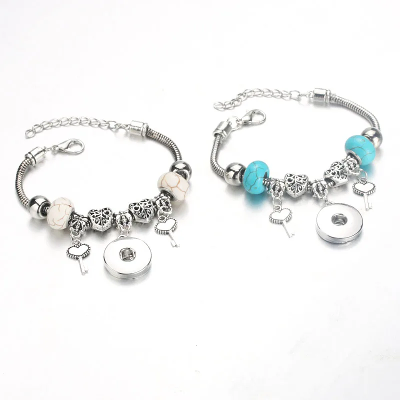Wholesale Natural Stone Snap Jewelry Handmade Beaded Bracelet Fit 18mm Button Elastic Strand Beads 9924 | Украшения и аксессуары