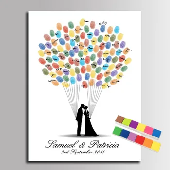 

Thumb Fingerprint Signature Canvas Painting Balloon Tree Wedding Gift Personalize Wedding Decoration DIY Guest Book