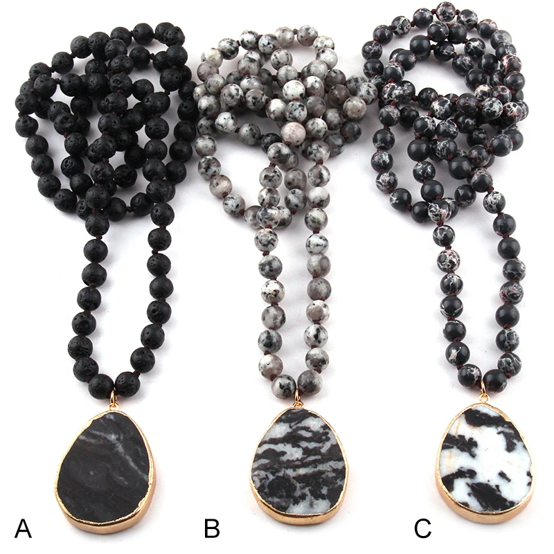 Envío Gratis, joyería Tribal Bohemia, piedras semipreciosas, collares con  colgante de gota negra anudada larga - AliExpress Joyería y accesorios