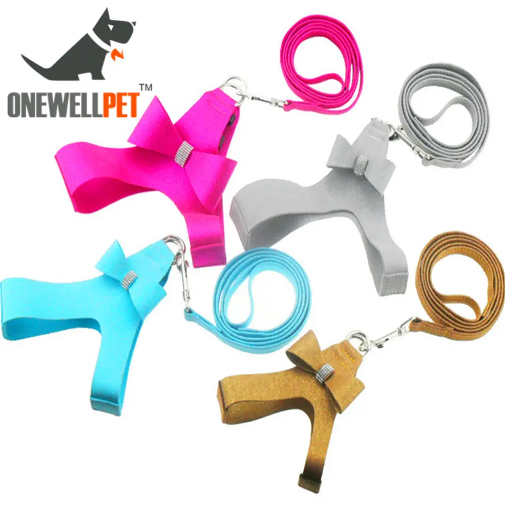 Korean Velvet Pet Harnesses With 115cm Leashes And Decoration Of Bowknot With Rhinestones For