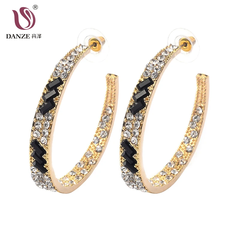 

DANZE New Fashion Charm Austrian Crystal Hoop Earrings Geometric Round Shiny Rhinestone Big Earring Women Jewelry Wholesale