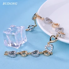 BUDONG Fashion Heart Shaped Crystal Hand Chain Bracelet for Women Silver Gold Color Bangle Engagement Jewelry