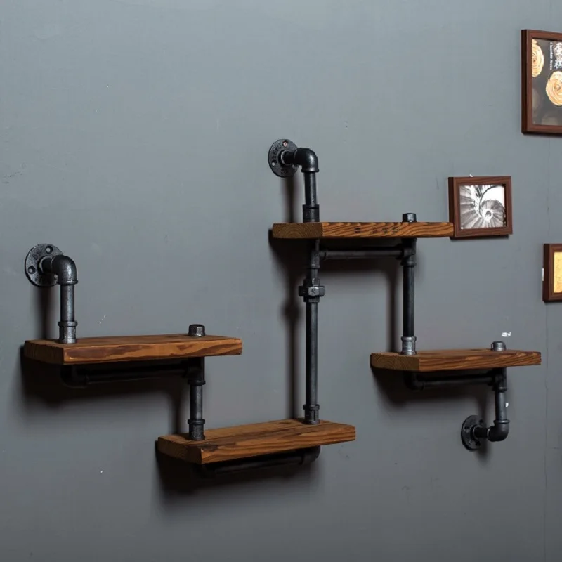 الرف الحديد رف معرضا الخشب البلاد الأمريكي للقيام القديمة الرجعية الصناعية أنابيب المياه خزانة Shelf-Z29