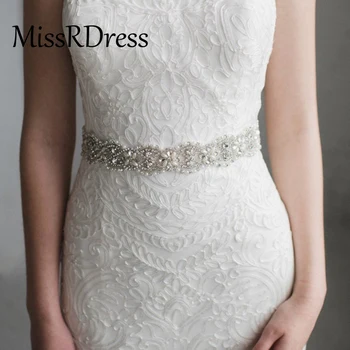 

MissRDress Wedding Bridal Belt Rhinestones 35.5inch Long Crystal Pearls Bridal Marriage Sash Belt For Wedding Dress Belt JK866