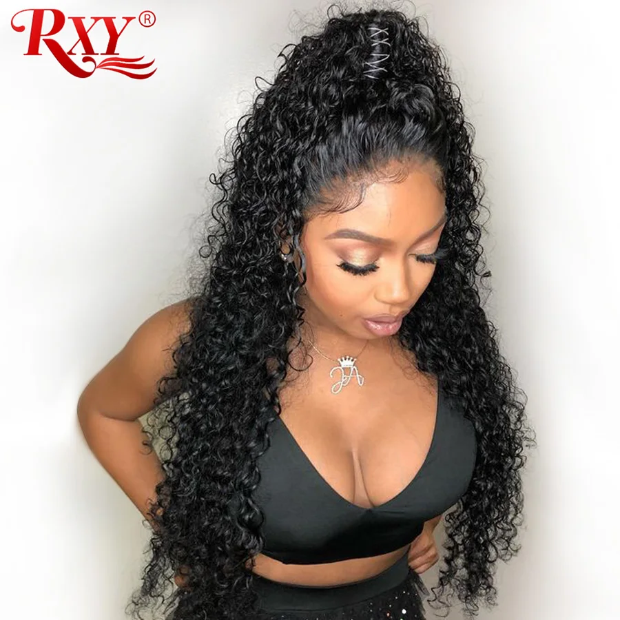 RXY бразильский парик с крупными волнами предварительно сорвал Full Lace человеческих волос парики с ребенком волосы бесклеевого парики для