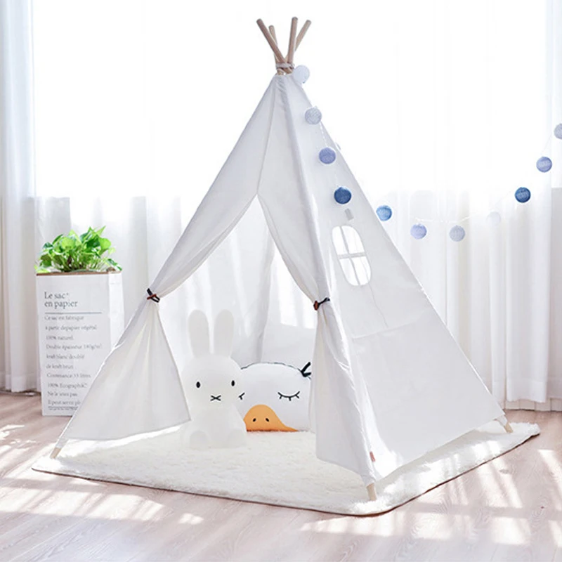 Детские игрушки, палатка из хлопка, Холщовый вигвам, Tipi, Игровая палатка для девочек, милый индийский белый розовый синий игровой домик-вигвам для комнаты, дом принцессы