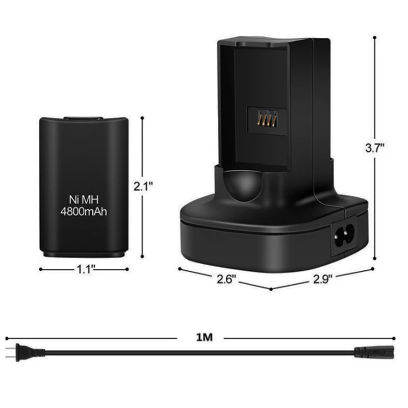 2 шт. 4800 мАч перезаряжаемая батарея+ 1 Двойное Зарядное устройство Док-станция светодиодный свет для зарядки Xbox 360 контроллер геймпад ЕС и США штекер
