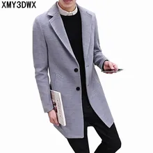 2017 New Long Trench Coat Men Windbreak Winter Fashion Mens Overcoat 100% Wool Quality Thick Warm Trench Coat Male Jackets