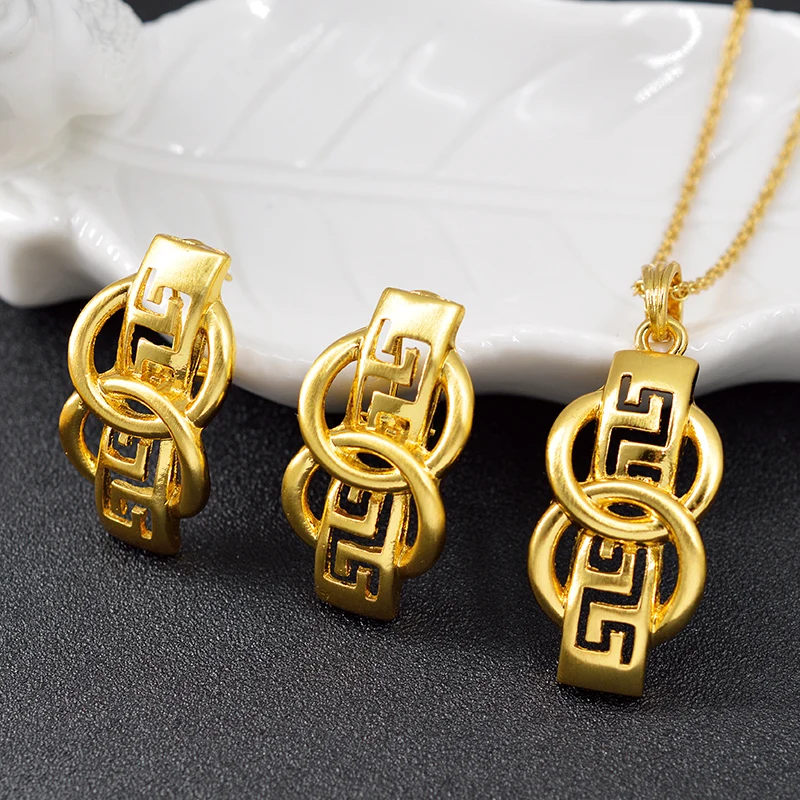 

ZEA Dear Jewelry Classic Geometric Jewelry Sets For Women Necklace Earrings Pendant Statement Jewelry Set For Party Wedding Gift