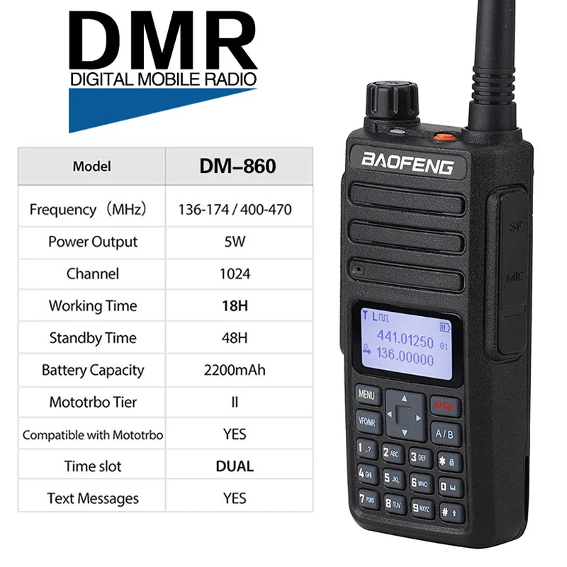 Baofeng DM-860 рация двухдиапазонный двойной слот для времени DMR цифровой аналоговый 136-174/400-470 МГц радио DM-1801+ телескопическая антенна