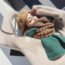 Модный корейский теплый полосатый свежий шарф Зимний удобный вязаный уличная Толстая большая шаль тренд Простой Пара мягкий шарф