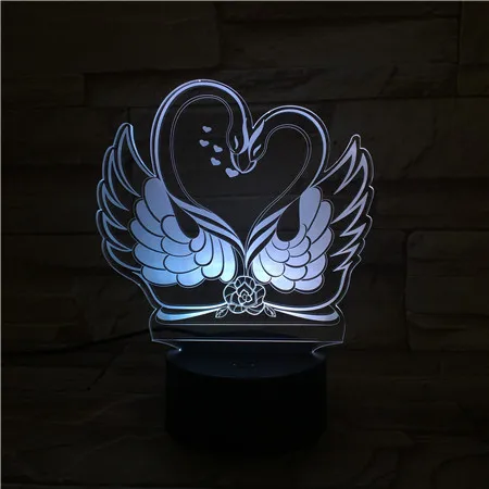 

3D LED Lamp Two swans bedside 7 Color Changing decorative lights RGB Boy Child Kids Baby Birthday Gifts USB 3D LED Night Light