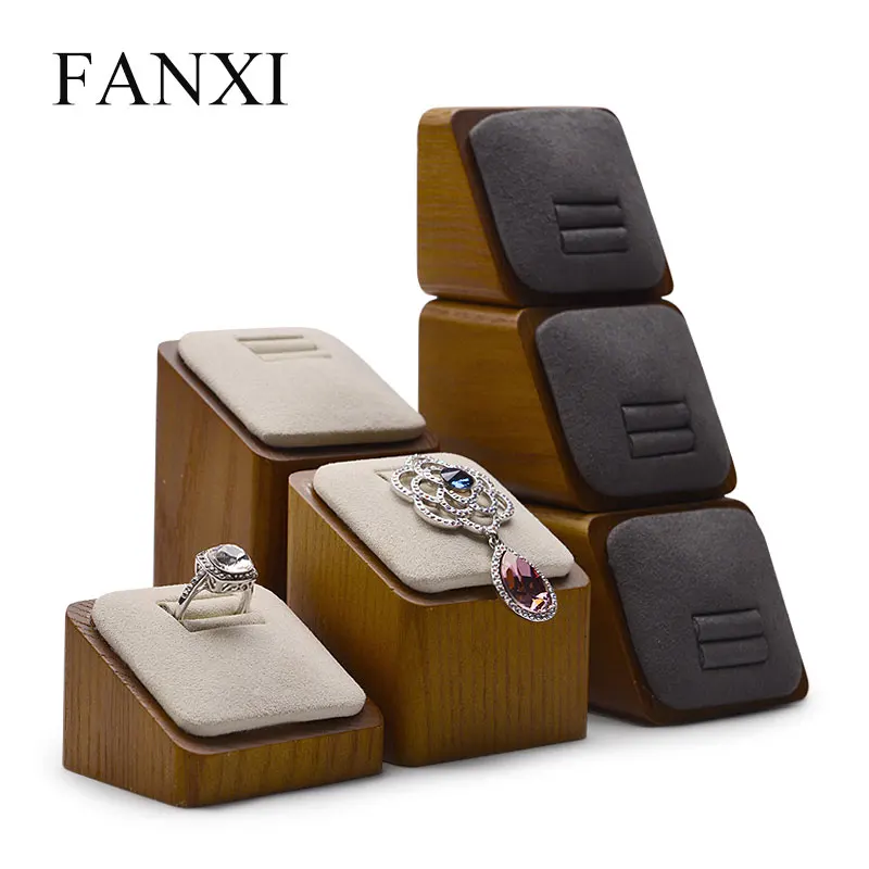

FANXI 3 Pcs/Lot Solid Wood Jewelry Display Microfiber Ring Earring Stand with Showcase Jewelry Exhibitor for Jewelry Shop