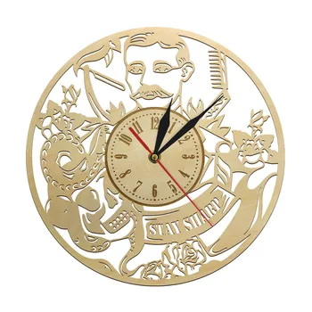 

Stay Sharp Barber Shop Sign Logo Handmade Wooden Wall Clock Beauty Salon Art Wall Watch Timepiece Hair Professional Stylist Gift