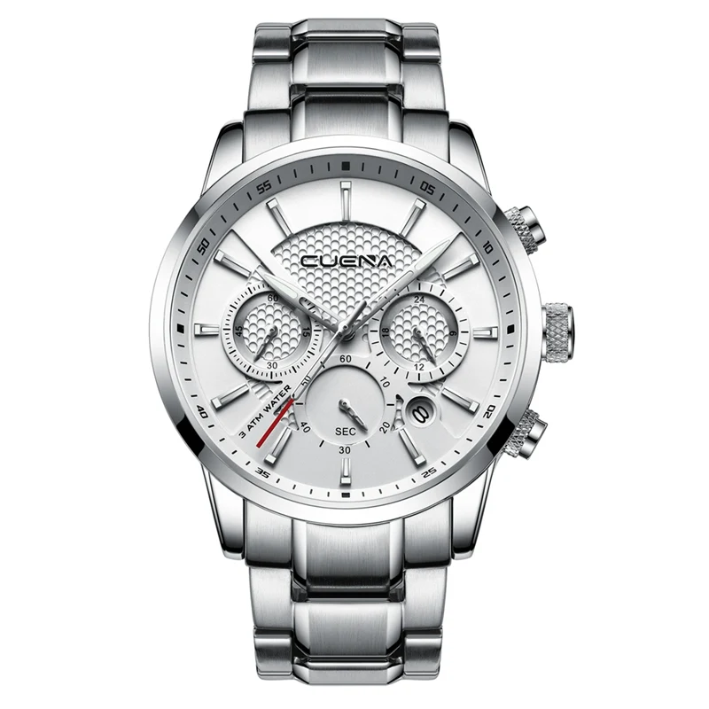 CUENA Men's Watches Chronograph Luminous Hands Auto Date Stainless Steel 30m Waterproof Quartz Watches Men Fashion Watch 2018 CUENA Men's Watches Chronograph Luminous Hands Auto Date Stainless Steel 30m Waterproof Quartz Watches Men Fashion Watch 2018