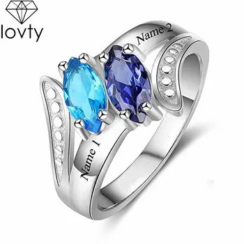 

lovty Birthstone Name Promise Ring Engrave 2 Names Anniversary Ring Valentine's Day Gift for Women Custom Jewelry Dropshipping