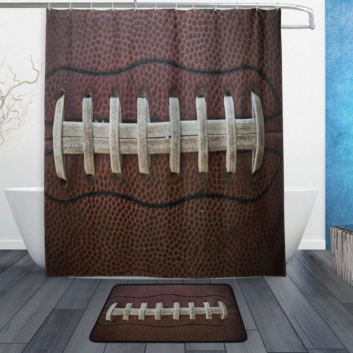 Sport Sports Vintage Shower Curtain and Mat Set, Retro Football