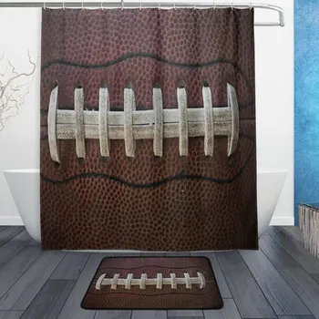 

Sport Sports Vintage Shower Curtain and Mat Set, Retro Football Waterproof Fabric Bathroom Curtain