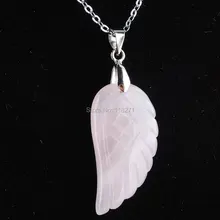 Натуральный розовый Quartzs драгоценные камни, бусины крылья посеребренные Рейки чакра кулон ожерелье 18 дюймов WOJIAER PN3532