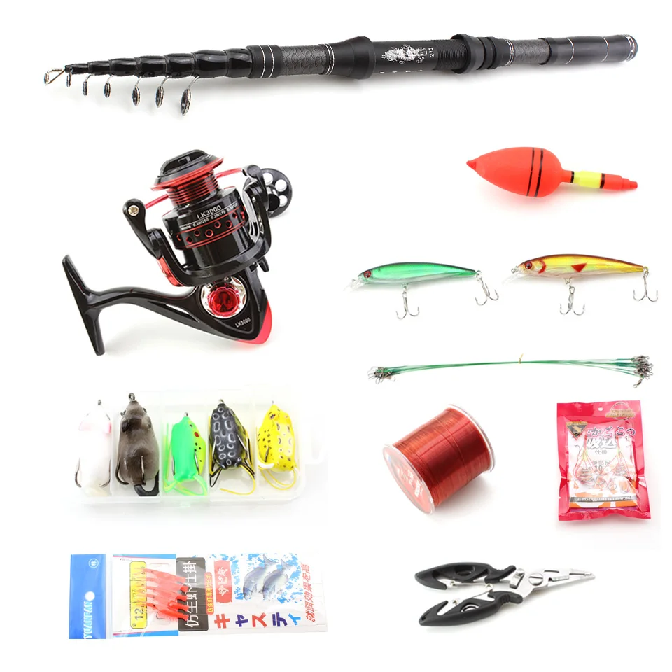 1.8 M-3.0 M الكربون تلسكوبي الصيد رود كومبو الغزل بكرة البحر القطب مجموعة الغزل قضبان خيط صنارة الصيد هوك الصيد معالجة هدية