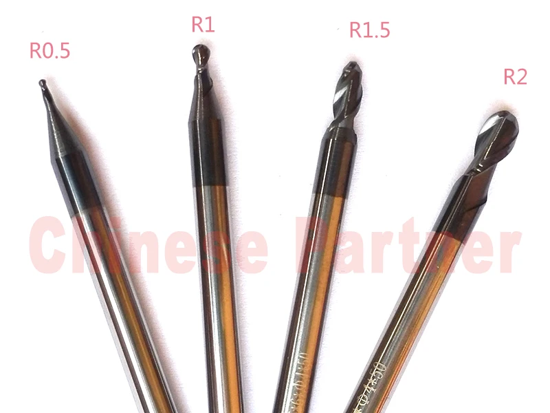 

4 шт./компл. R0.5/R1/R1.5/R2 HRC45 2 флейты шаровой концевой фрезы Спиральные Бит фрезерные инструменты фрезерные Фрезы с ЧПУ