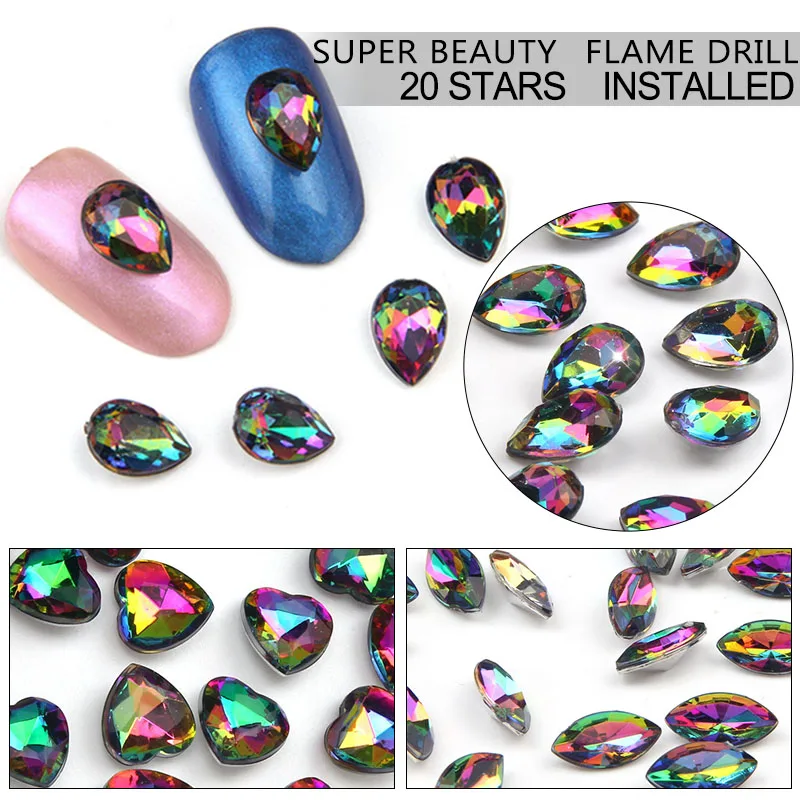 20Pcs/lot Unique Flame Drill Crystal Nail Art Decorations Heart