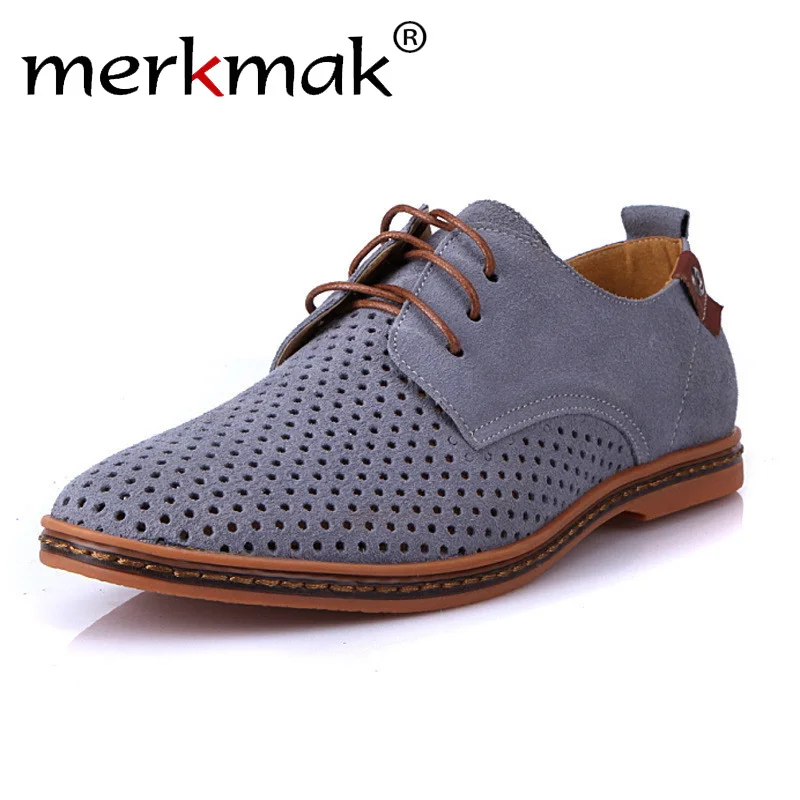 Merkmak العلامة التجارية الربيع الصيف جلد الغزال الرجال حذاء كاجوال أزياء رجالي الشقق لينة تنفس الدانتيل يصل حذاء زائد حجم 39- 48 Merkmak العلامة التجارية الربيع الصيف جلد الغزال الرجال حذاء كاجوال أزياء رجالي الشقق لينة تنفس الدانتيل يصل حذاء زائد حجم 39- 48