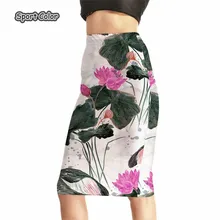 Дизайн женские сексуальные миди юбки с высокой талией теннисные Боулинг юбки тонкие эластичные 3D Лотос Женская одежда для вечеринок S-4XL