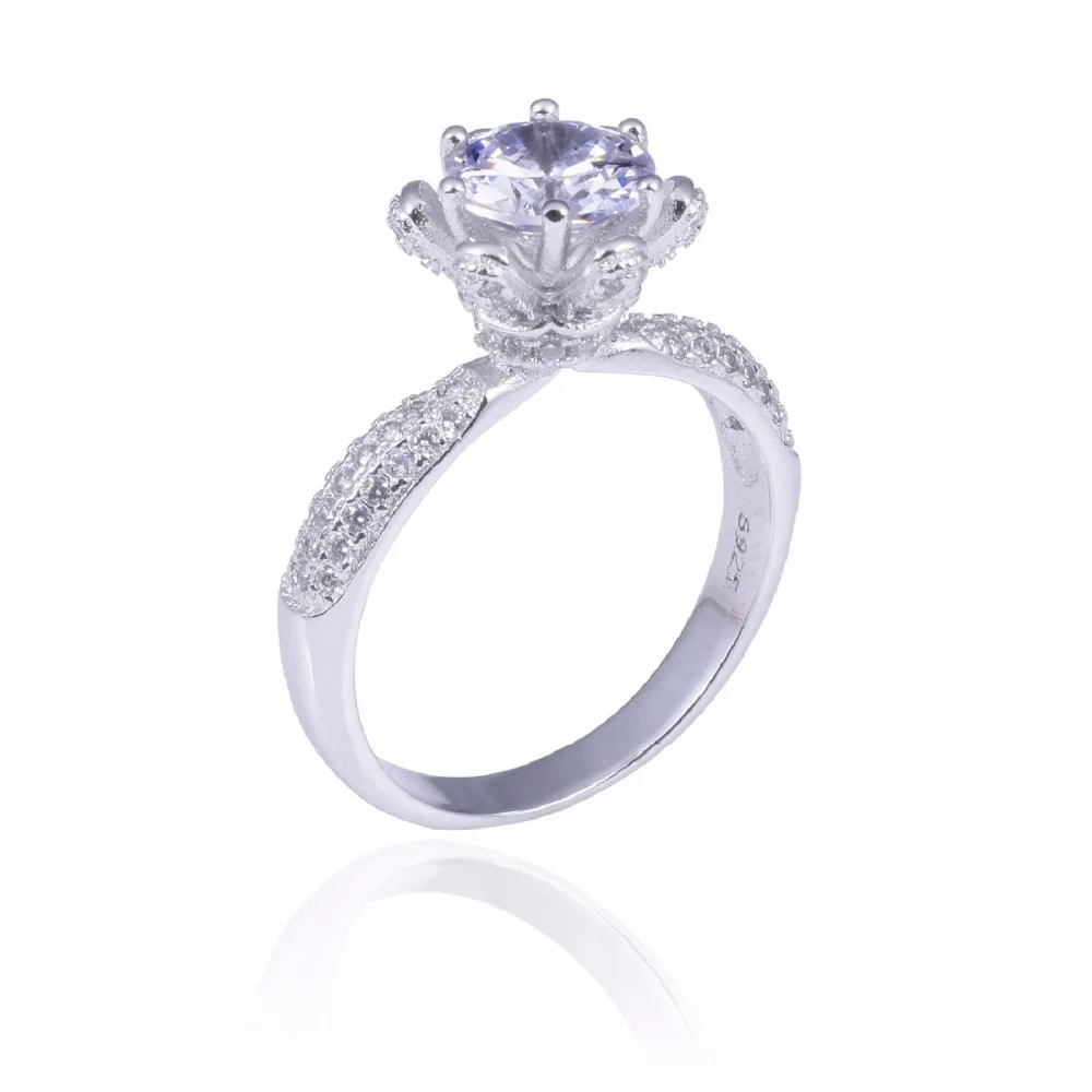 Акция! Цветочный дизайн, одноцветное серебро 925 пробы, обручальные кольца, ювелирные изделия для женщин, 2ct, имитация бриллианта, обручальное кольцо