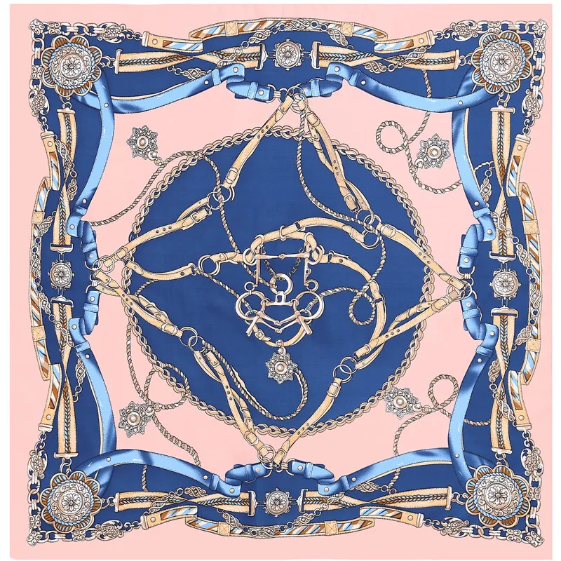 

POBING 70cm*70cm Luxury Brand Women Silk Scarf Women European Style Print Chain Square Scarves Spring Summer Shawls For Ladies