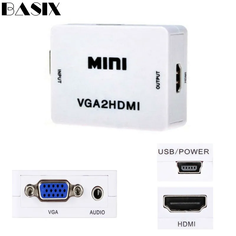 Кабель преобразователь Basix VGA HDMI с аудиоадаптером 1080P адаптер VGA2HDMI аудиоадаптер