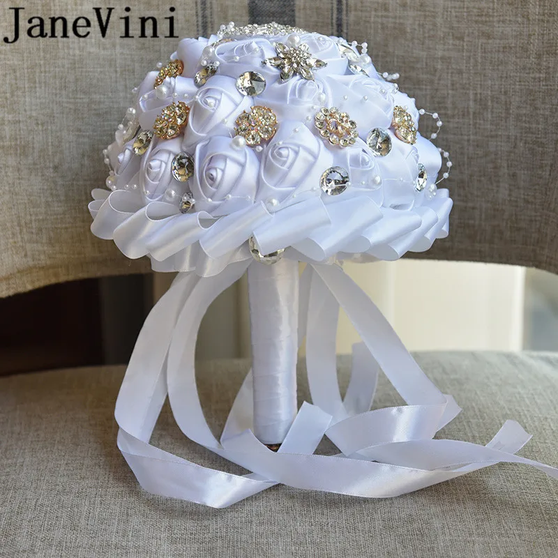 JaneVini блестящие стразы Свадебные цветы Свадебные букеты белая Хрустальная свадебная брошь букет для невесты Флер mariage 2019