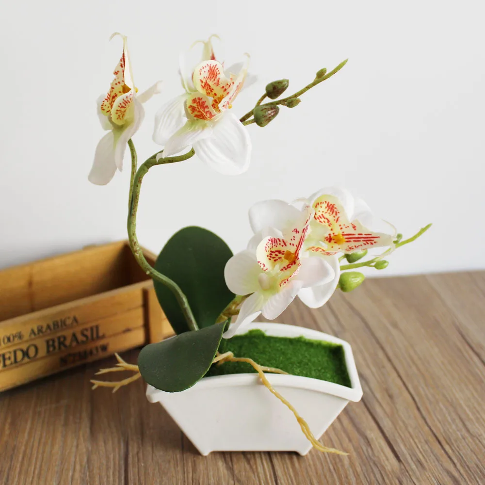 small Plant bonsai artificial butterfly orchid flower set with real