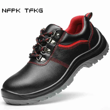 

men's casual steel toe covers work safety shoes outdoors non-slip platform genuine leather puncture proof tooling security boots