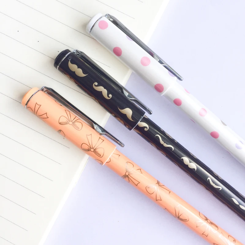 

3X Elegant Beard Bow Dots Pastel Gel Pen Rollerball Pen Stationery School Office Supply Blue Ink 0.5mm