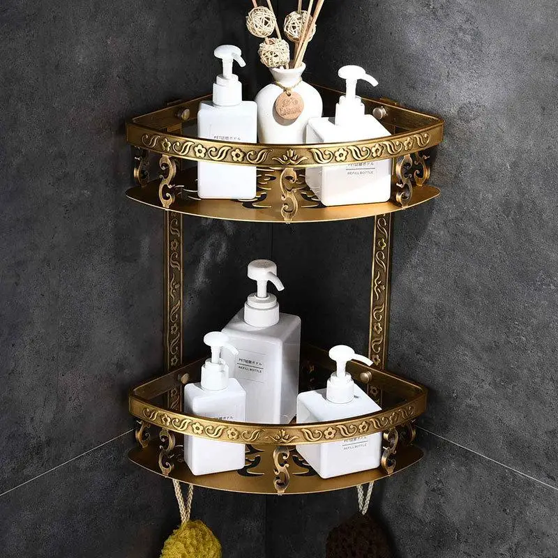 Европейский стиль, Космический алюминиевый античный резной набор для ванной комнаты, матовый полотенцесушитель, держатель для полотенец, держатель для бумаги, крючок для пальто, настенный крючок - Цвет: corner shelf