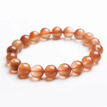 

10mm Natural Red Rabbit Hair Quartz Crystal Gemstone Round Bead Stretch Bracelets For Women