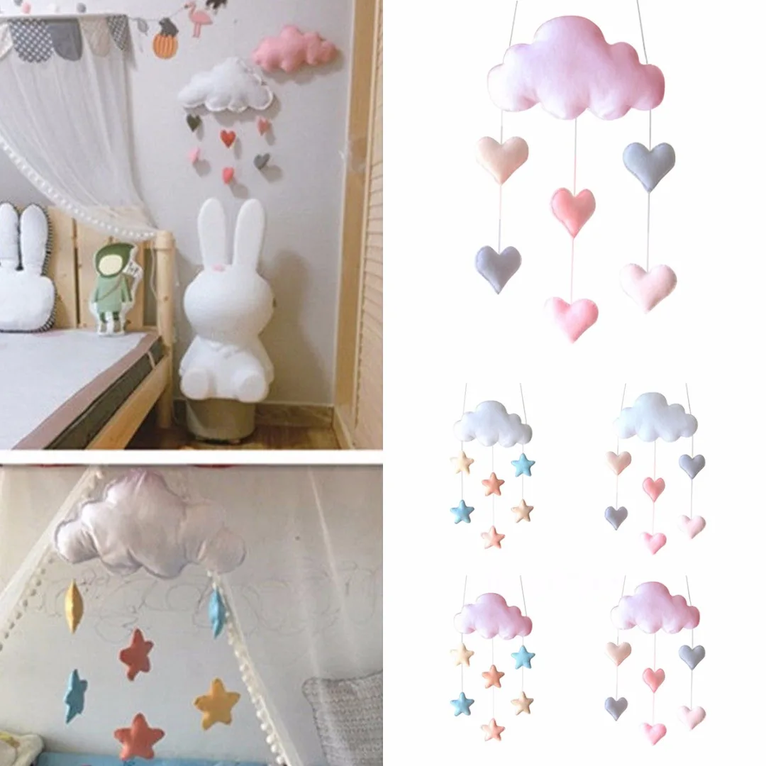 Us 6 73 32 Off Ceiling Mobile Hanging Cloud Decorations Star Heart Garland For Kids Room Baby Shower Raindrop Wall Hanging Decor Gift In Wall