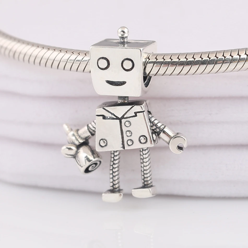 

925 Sterling Silver Charm Rob Bot Charms Fit Pandora Bracelet Bangle DIY Jewelry