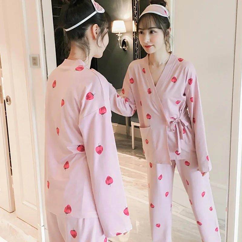 Женская пижама кимоно, женская пижама со шнуровкой, женская пижама с принтом, Femme, одежда для сна