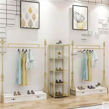 

Clothing store display stand floor-standing women's clothing store European shelf hangers display clothes rack gold