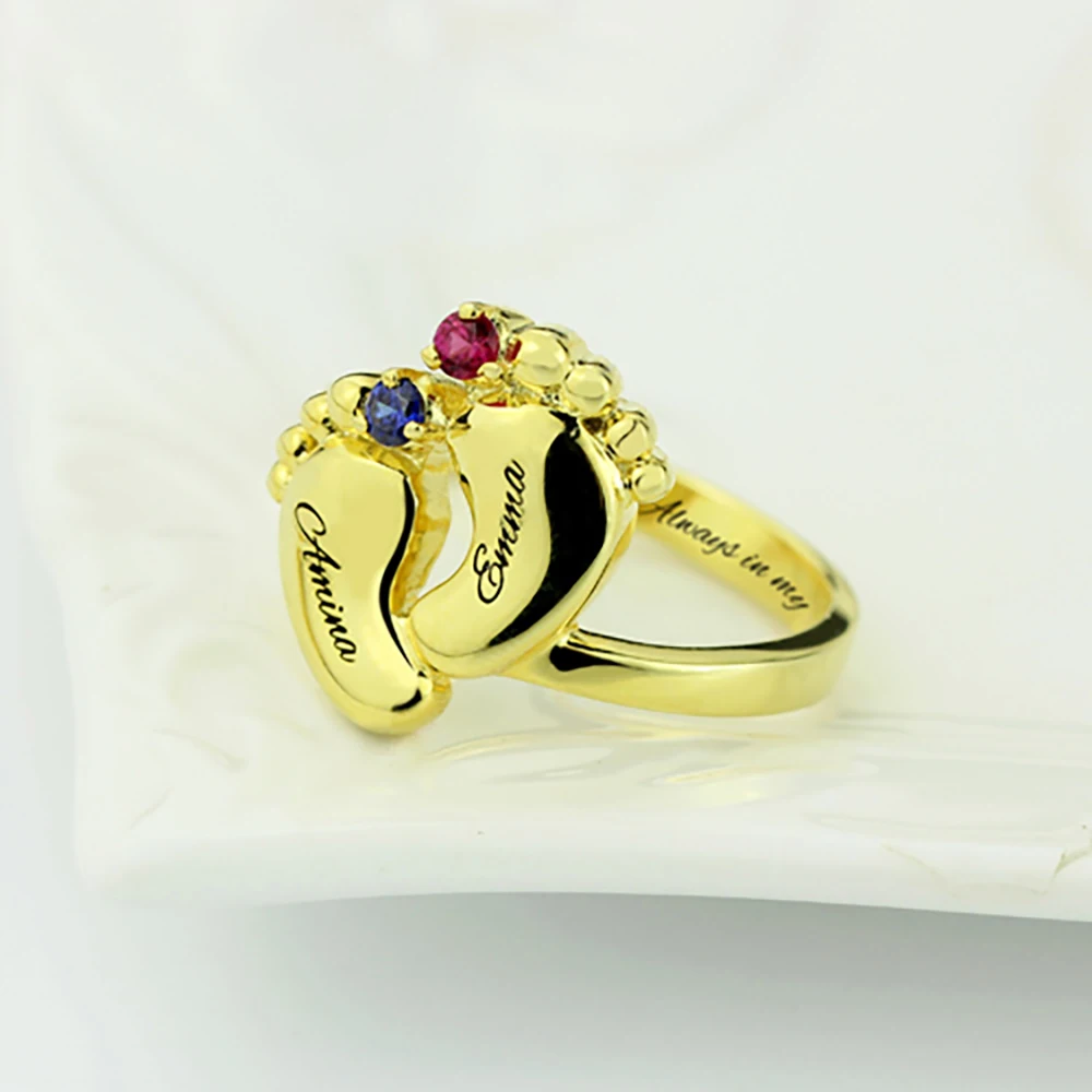 Sweey Прямая поставка заказное выгравированное детское кольцо с камнем рождения для мамы серебро/золото/розовое золото подарок на день рождения на День святого Валентина