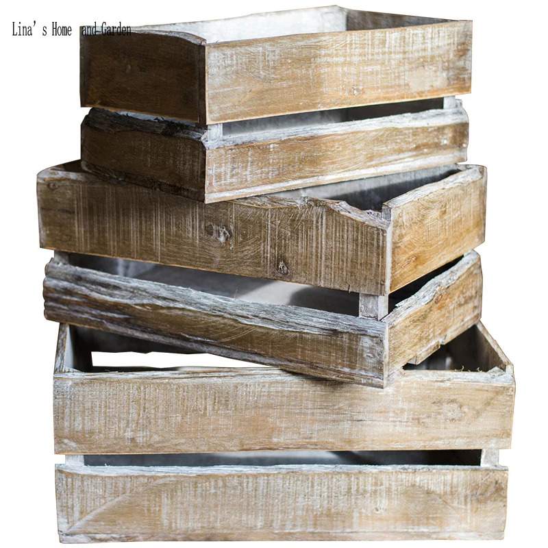 rectangle stack 3 pieces handmade countryside solid wooden vintage distressed crate (6)