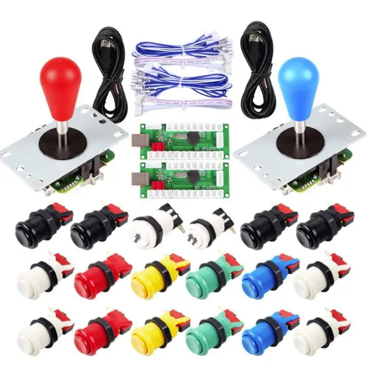 2 Player Arcade USB Encoder Ellipse Oval Joystick Hanlde + American Style Arcade Buttons for PC MAME Raspberry Pi All Windows 